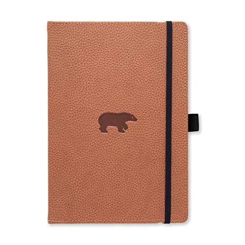 Dingbats Wildlife A5+ Cuaderno Notebook PU Cuero, Papel 100gsm Crema MicroPerforado, Bolsillo Interior, Cierre Elástico, Titular de la Pluma, Marcador (De Puntos, Oso Marrón)