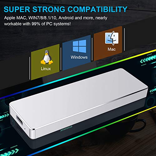 Disco Duro Externo 1 TB, USB-C Disco Duro Externo para PC, Mac, Xbox One, MacBook, Desktop, Laptop, Chromebook.(1TB,Plata)