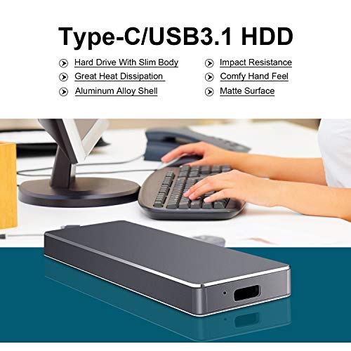 Disco Duro Externo 1tb Type C USB 3.1 Disco Duro Externo para Mac, PC,MacBook, Chromebook, Xbox (1tb, Plata)