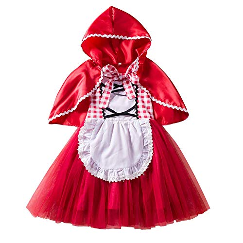 Disfraz de Caperucita Roja FYMNSI para niñas, disfraz de princesa de cuento de hadas, disfraz de carnaval, Halloween, Navidad, cosplay, vestido de tartán rojo con capa con capucha, juego de 2 unidades
