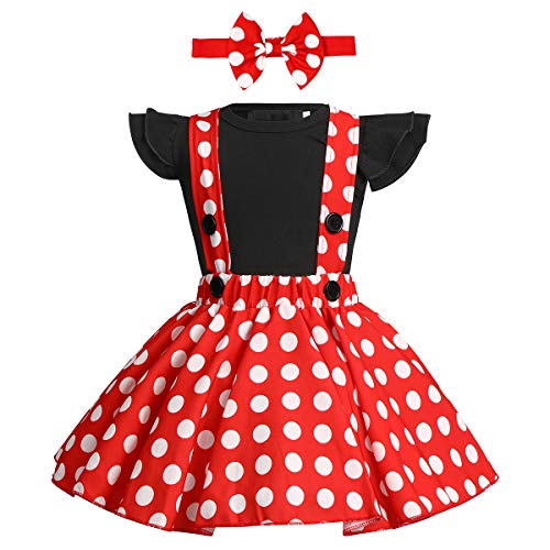 Disfraz de Minnie para recién nacidos de 1er cumpleaños, disfraz de princesa, con diadema de lunares, tutú con volantes y falda de bowknot para bebé, 3 piezas, juego de ropa de 0 a 24 m