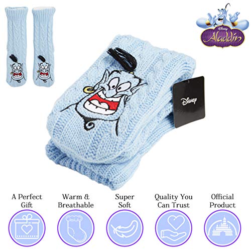 Disney Calcetines Antideslizantes Invierno Mujer Con Personajes Stitch Mickey Minnie, Zapatillas de Punto Forro Polar Para Estar Por Casa, Regalos Para Mujeres Chicas (el genio de Aladdin)