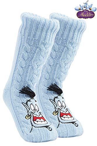 Disney Calcetines Antideslizantes Invierno Mujer Con Personajes Stitch Mickey Minnie, Zapatillas de Punto Forro Polar Para Estar Por Casa, Regalos Para Mujeres Chicas (el genio de Aladdin)