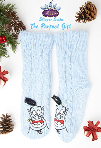 Disney Calcetines Antideslizantes Invierno Mujer Con Personajes Stitch Mickey Minnie, Zapatillas de Punto Forro Polar Para Estar Por Casa, Regalos Para Mujeres Chicas (el genio de Aladdin)