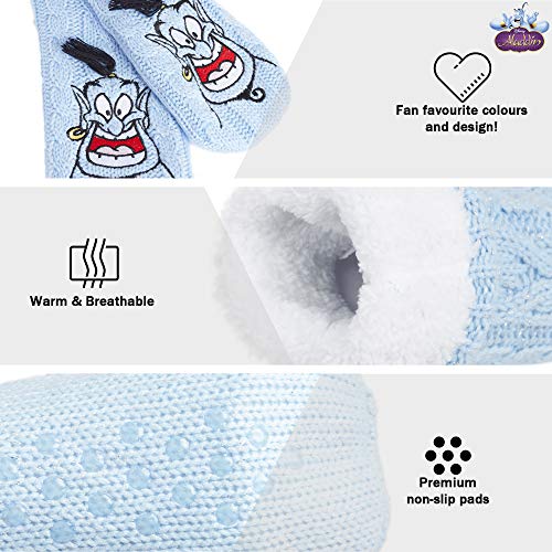 Disney Calcetines Antideslizantes Invierno Mujer Con Personajes Stitch Mickey Minnie, Zapatillas de Punto Forro Polar Para Estar Por Casa, Regalos Para Mujeres Chicas (el genio de Aladdin)