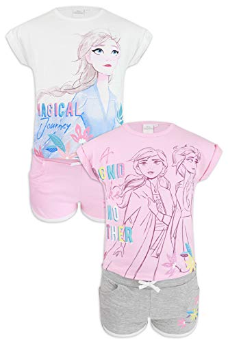 Disney Frozen 2 - Juego de 2 piezas de camiseta de manga corta y pantalón corto para niña - Producto original con licencia oficial 1239 Rosa 4 años