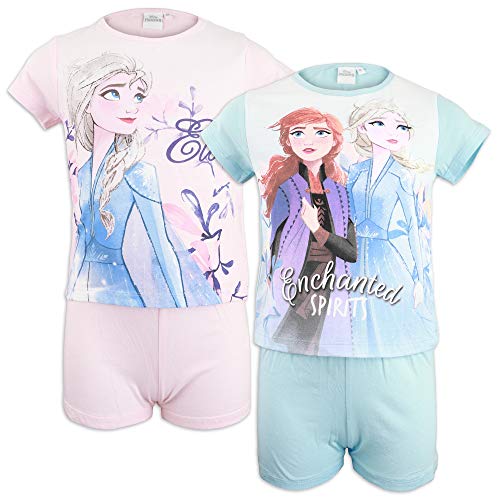 Disney Frozen 2 – Pijama conjunto de 2 piezas de camiseta de manga corta y pantalón corto – para niña – Producto original con licencia oficial 2074 Rosa 6 años