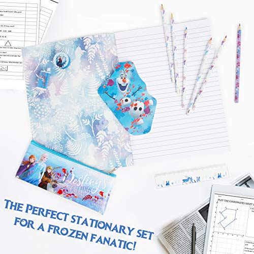 Disney Frozen 2 Set Papelería para Niñas, Material Escolar Anna y Elsa, Incluye Cuaderno A4, Bloc Notas, Estuche Escolar Niña, Lápices de Colores, Regla, Goma Sacapuntas, Regalo para Niños