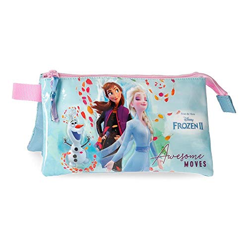 Disney Frozen Awesome Moves Estuche Tres Compartimentos, Azul, 12 cm