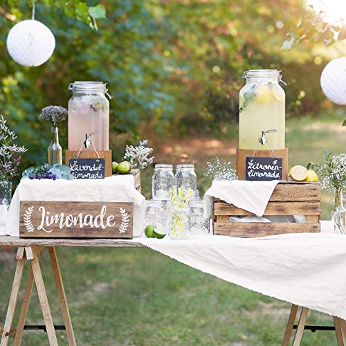 Dispensador de Bebidas 5.0 L con Grifo de Acero Inoxidable GRETA, Dispensador Bebidas Botella vidrio con soporte de Madera Mason Jar Vintage Design