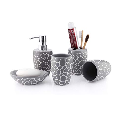 Dispensador Jabón Baño Ganso de piedra caliente Conjunto del dispensador de jabón de cerámica Jabonera Estante del cepillo de dientes titular Dispensador de jabón Set de lavado -5 conjuntos Dispensado