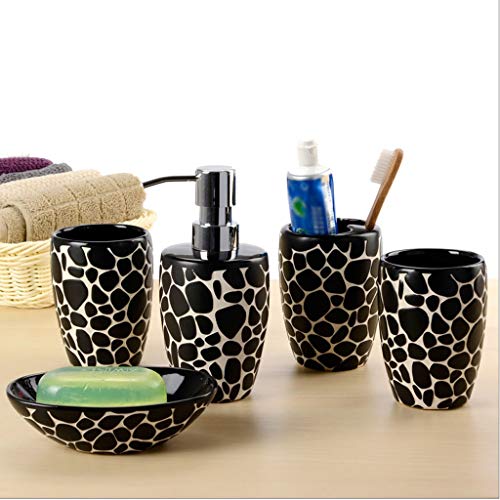 Dispensador Jabón Baño Ganso de piedra caliente Conjunto del dispensador de jabón de cerámica Jabonera Estante del cepillo de dientes titular Dispensador de jabón Set de lavado -5 conjuntos Dispensado