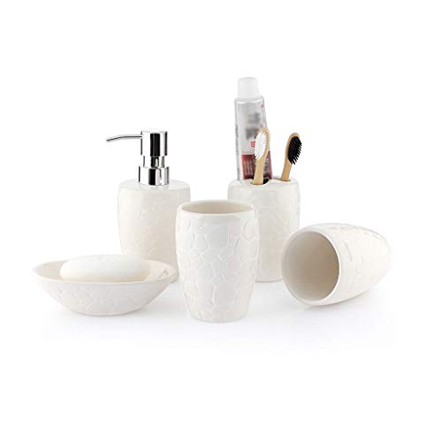 Dispensadores de loción y de jabón Ganso de piedra caliente Conjunto del dispensador de jabón de cerámica Jabonera Estante del cepillo de dientes titular Dispensador de jabón Set de lavado -5 conjunto