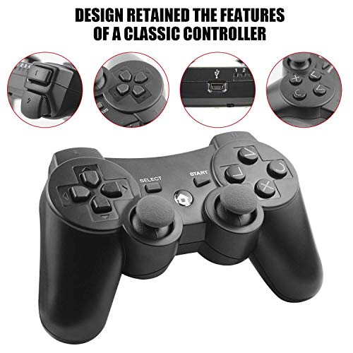 Diswoe Mando Inalámbrico PS3, Bluetooth PS3 Gamepad Controller Doble vibración Sixaxis Mando a Distancia Joystick para Playstation 3 con Cable de Carga USB