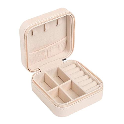 DIU 3 Capas Mini aretes de Mujer Anillos Caja de joyería Organizador de Maquillaje útil con Cremallera Caja de joyería portátil de Viaje   Rosa Claro S