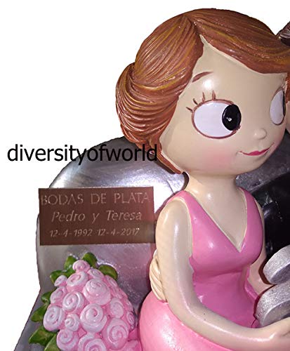 diversityofworld Figura Bodas de Plata con Placa GRABADA con el Texto Que Indiques y Dibujo Corazón (Opcional)