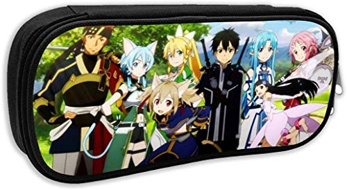 DJNGN Bolsa de bolígrafo con cremallera doble de gran capacidad para la escuela, Sword Art Online SAO Animación japonesa Cosplay Bolsa de maquillaje cosmético, Bolsa de tela creativa para niñas y niñ