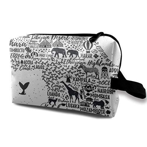 DJNGN Bolsas de maquillaje para mujeres, bolsa de maquillaje de viaje, pequeña bolsa de cosméticos Mapa de Sudáfrica Guía de viaje África Marruecos León Selva