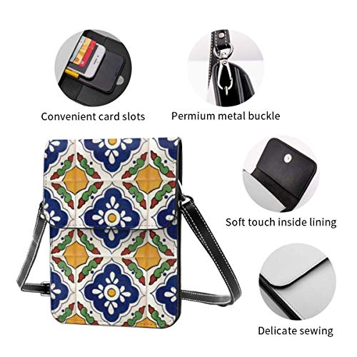 DJNGN Monedero para teléfono Celular, azulejo de Talavera Mexicana, Bandolera pequeña de Doble Cara, Mini Bolso para teléfono Celular, Monedero para Pasaporte con Correa de Hombro Ajustable
