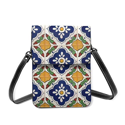 DJNGN Monedero para teléfono Celular, azulejo de Talavera Mexicana, Bandolera pequeña de Doble Cara, Mini Bolso para teléfono Celular, Monedero para Pasaporte con Correa de Hombro Ajustable
