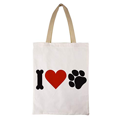 DKISEE I Love Pets Bolsa de lona con símbolo de mascotas ecológica, informal, reutilizable, bolsa de compras, bolso de hombro para mujeres y niñas, regalo para ella