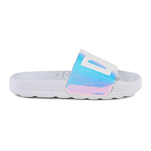 DKNY D39023 - Chanclas de baño para niña (efecto holográfico), color Blanco, talla 37 EU