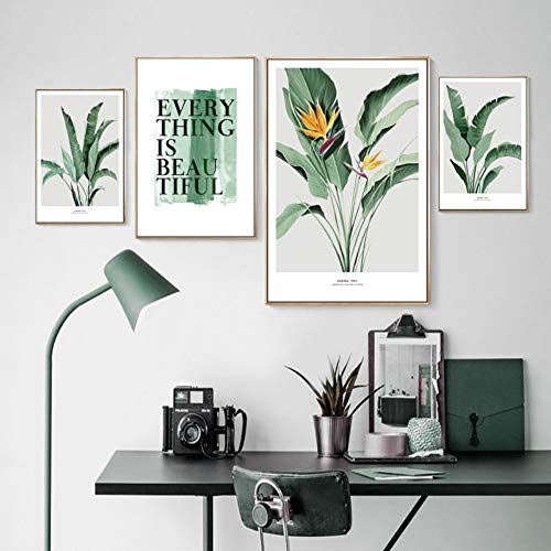 Dlfalg 4 Piezas Moderno Escandinavia Tropic Hojas Estampados Florales Pinturas En Lienzo Pop Wall Art Pictures Para La Sala De Estar Dormitorio Decoración Para El Hogar Sin Marco 70 * 50 Cm