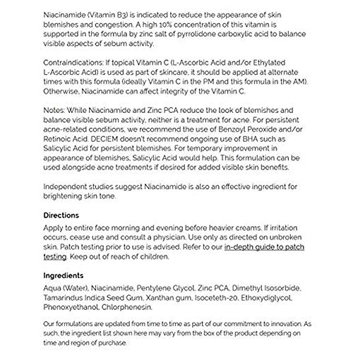 DLLMA The Niacinamide Ordinary 10% + Zinc 1% 30ml 1oz, Suero de Vitaminas de Alta Resistencia (2PCS)