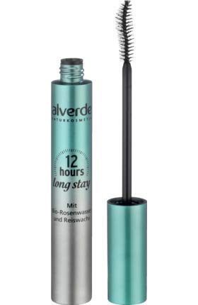 DM alverde Natural cosmético Mascara 12 horas Long Stay EyeCare – Rímel Color: Negro Volumen: 9 ML Mascara con bio de Rose Agua y Arroz Cera