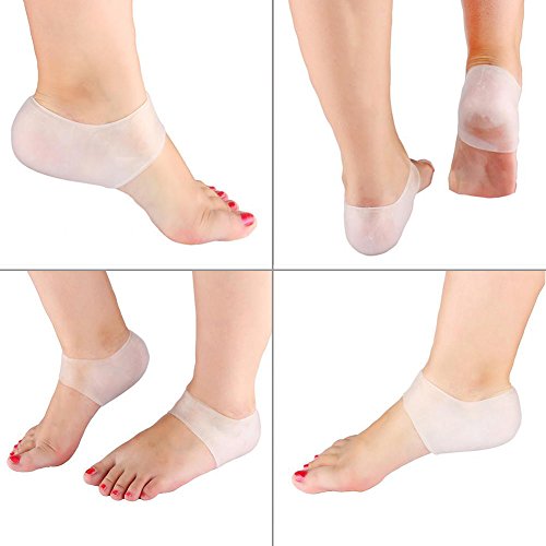 Doact Plantilla de Talón y Calcetines de Silicona Hidratante de talon, Plantillas para la fascitis plantar y espolón calcáneo,Soportes para el talón, Protectores de talón para Mujer y Hombre (Clear)