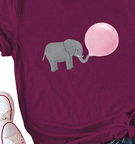 Doballa - Camiseta de manga corta para mujer, diseño de elefante, diseño de burbujas Rojo rojo vino XL