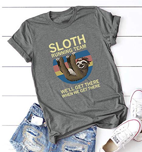 Doballa Playera de manga corta con cuello redondo y estampado de letras para mujer 01Gris oscuro XL