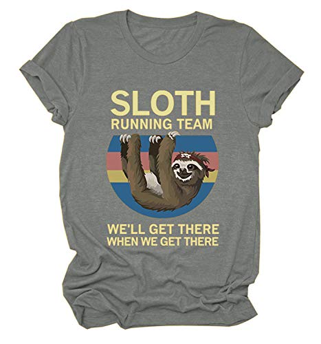 Doballa Playera de manga corta con cuello redondo y estampado de letras para mujer 01Gris oscuro XL