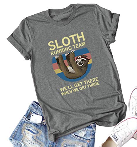 Doballa Playera de manga corta con cuello redondo y estampado de letras para mujer 01Gris oscuro XL