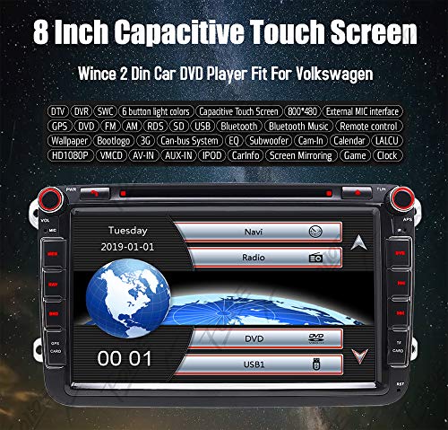 Doble DIN estéreo de 8 pulgadas pantalla táctil de DVD de coche en Dash GPS navegación USB/SD Autoradio Bluetooth Headunit para VW Golf 5 6 Polo Jetta TOURAN EOS PASSATCC TIGUAN SHARAN SCIROCCO Caddy