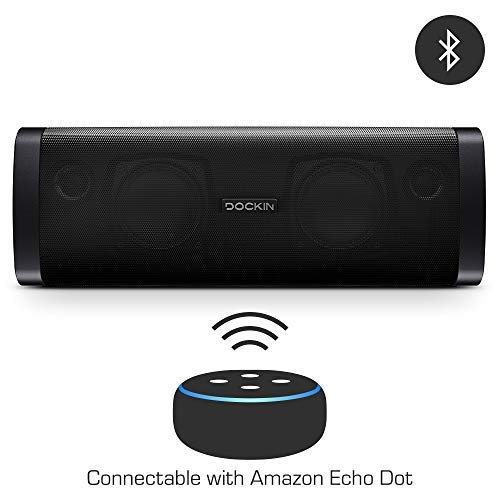 DOCKIN D Fine+ 50W Altavoz Portátil Inalámbrico, Impermeable IP55, Bluetooth 4.2 + EDR, hasta 14 Horas de Reproducción, Sonido de Alta Fidelidad y Estéreo, Powerbank, NFC, Negro, Diseñado en Alemania