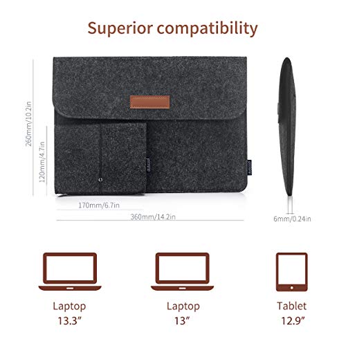dodocool 13.3 Pulgadas Funda de Manga Fieltro Funda Protectora Para 13"MacBook Air / Pro Retina Display y Otros Portátiles de 13-13.3 Pulgadas con Bolsa de Ratón, Compatible con 12.9 " iPad Pro