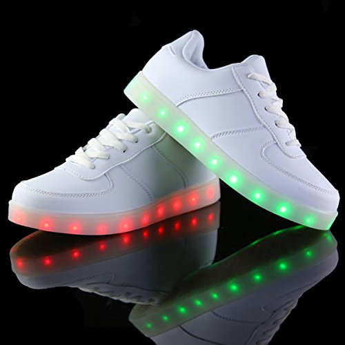 DoGeek Zapatos Led Negras Blanco 7 Color USB Carga LED Zapatillas Luces Luminosos Zapatillas Led Deportivos para Hombres Mujeres (Elegir 1 tamaño más Grande)