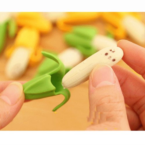 Domire – 2pcs de la novedad Plátano Estilo lápiz borrador de goma Papelería Kid juguete de regalo, color no. 1