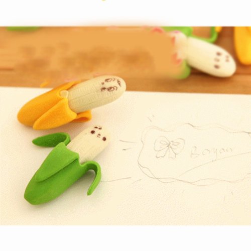 Domire – 2pcs de la novedad Plátano Estilo lápiz borrador de goma Papelería Kid juguete de regalo, color no. 1