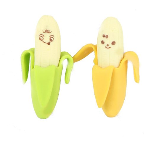 Domire – 2pcs de la novedad Plátano Estilo lápiz borrador de goma Papelería Kid juguete de regalo, color no. 1