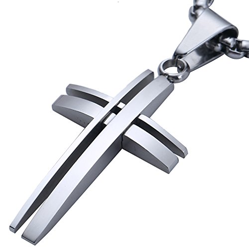 DonDon Collar 52 cmcon Colgante Cruz Moderno de Acero Inoxidable Plateado para Hombres en Bolsa para Joyas
