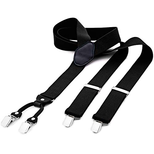 DonDon tirantes anchos 3,5 cm para hombres con 3x clips en forma Y - elástico y longitud ajustable - negro