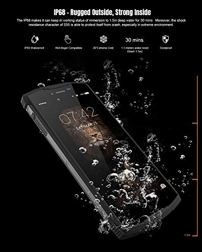 DOOGEE S55 Movil Resistente, Telefono Movil Antigolpes, 5,5 Pulgadas Display, 4G Android 8.0, Batería 5500mAh, 4GB RAM+64GB ROM, IP68 Impermeable Smartphone, Cámara 13.0MP+8.0MP+5MP, Naranja