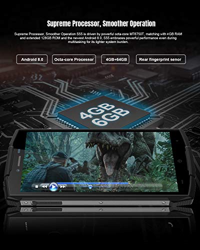 DOOGEE S55 Movil Resistente, Telefono Movil Antigolpes, 5,5 Pulgadas Display, 4G Android 8.0, Batería 5500mAh, 4GB RAM+64GB ROM, IP68 Impermeable Smartphone, Cámara 13.0MP+8.0MP+5MP, Naranja