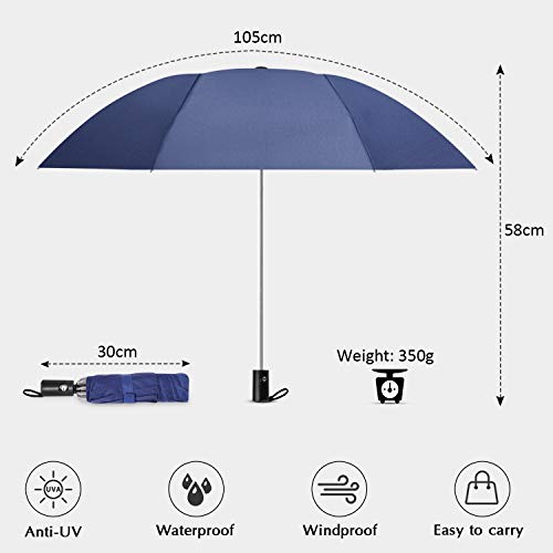 DORRISO Paraguas Plegable Reverso Automático Mujer Hombres Viajar Auto Multiuso y Resistente al Viento Impermeable Antideslizante Mango Cómodo Unisexo Sombrilla