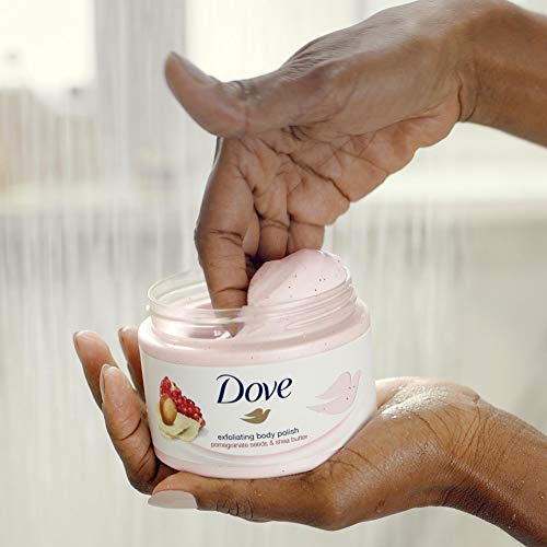 Dove - Exfoliante de ducha para piel suave y sedosa, granada y manteca de karité con textura rica, 4 unidades (4 x 225 ml)
