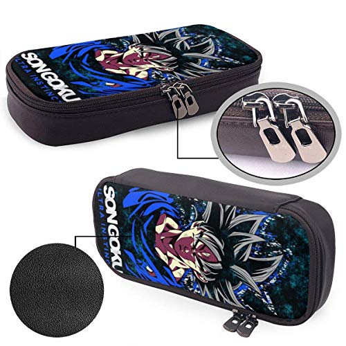 Dragon Ball Son Goku Estuche de piel ultra instinto de gran capacidad con cremallera de alta capacidad para lápices, estuche organizador de bolsa portátil