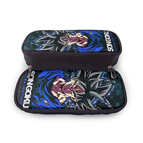 Dragon Ball Son Goku Estuche de piel ultra instinto de gran capacidad con cremallera de alta capacidad para lápices, estuche organizador de bolsa portátil