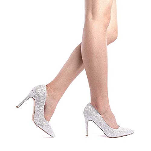 DREAM PAIRS Zapatos de Tacón Alto Pump para Mujer Plateado Brillante 39.5 EU/8.5 US